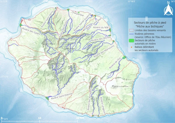 Zones de pêche à pied professionnelle (carte: CRPMEM Réunion, 2026)