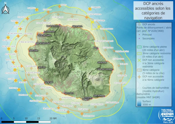Catégories de navigation et DCP ancrés accessibles (Carte: CRPMEM Réunion, 2026)