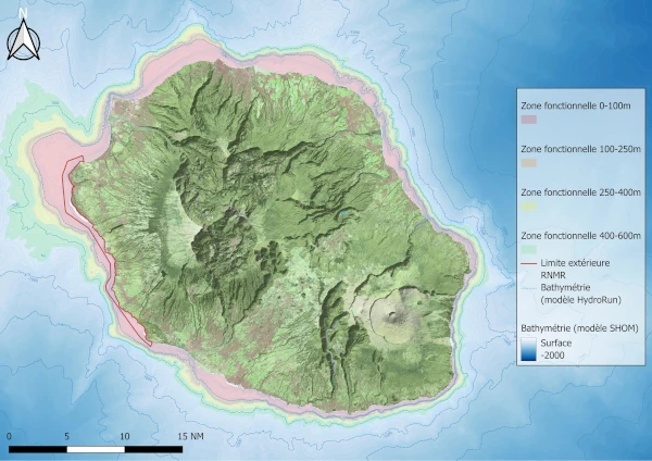 Les zones de pêche aux poissons démersaux et la RNMR dans l'Ouest (carte: CRPMEM Réunion)