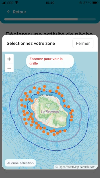 Capture d'écran de l'application "Kartié la Mer" (source: CRPMEM Réunion/ALBA)
