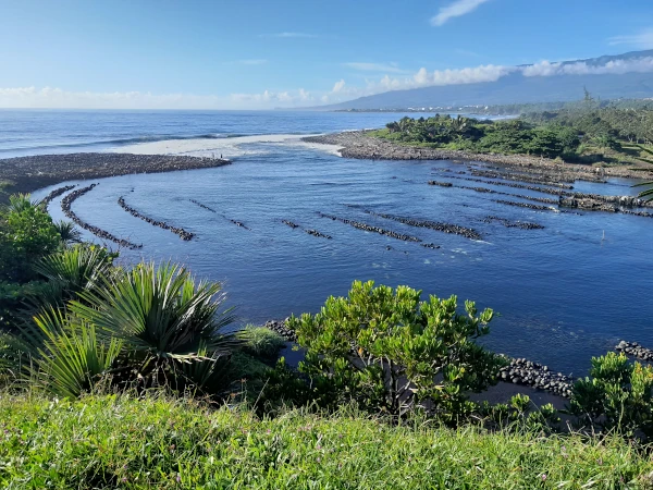 Des canaux pour la pêche aux bichiques à l'embouchure d'une rivière à La Réunion (Photo: Ocea Consult)