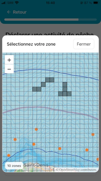Capture d'écran de l'application "Kartié la Mer" (source: CRPMEM Réunion/ALBA)