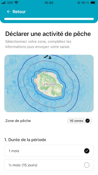 Capture d'écran de l'application "Kartié la Mer" (source: CRPMEM Réunion/ALBA)