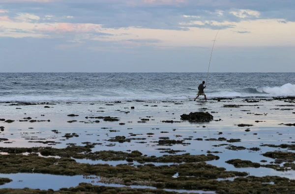 Pêcheur gaulette sur le platier corallien (Photo: CRPMEM Réunion)