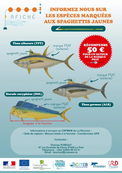 Affiche marquage satellite AFICHÉ (source: CRPMEM Réunion)