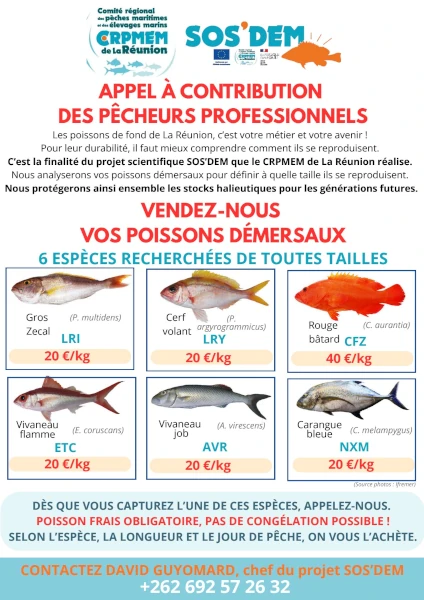 Affiche d'achat de poissons pour SOS'DEM (CRPMEM Réunion, 2026)